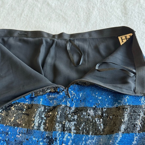 Haute Hippie Sequin Striped Blue | Black  Mini Skirt Size S - Picture 4 of 8